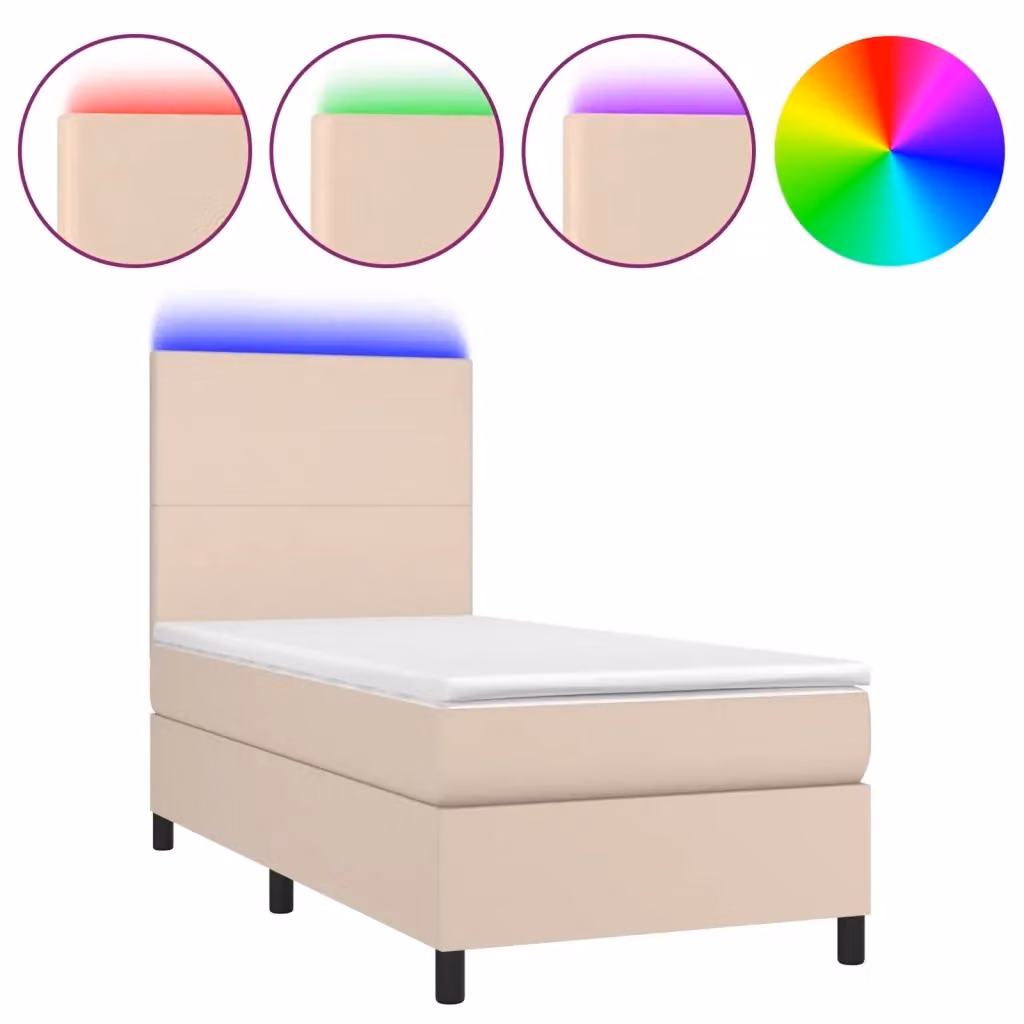 Letto con Giroletto, Materasso Ibrido e Illuminazione LED vidaXL, Colore Cappuccino, L/P/H: 90 x 190 x 128 cm – 2