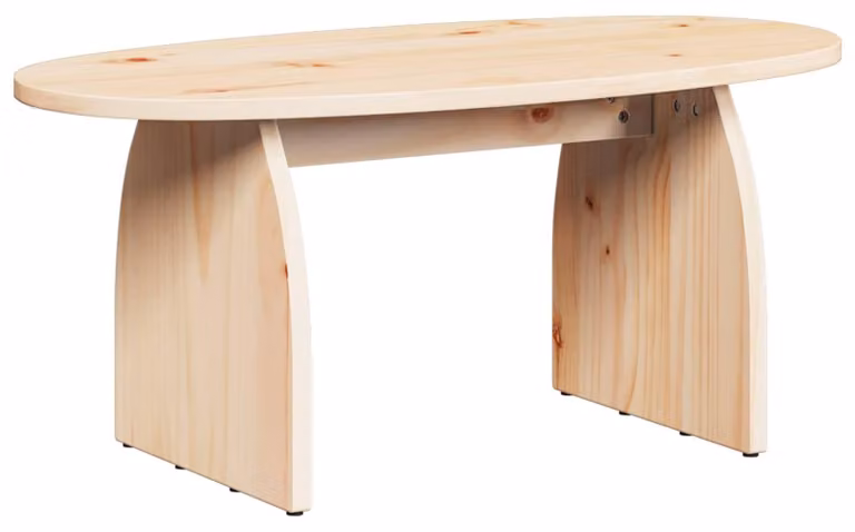 Tavolino da salotto in legno massello di pino, forma ovale, dimensioni 80x40x35 cm