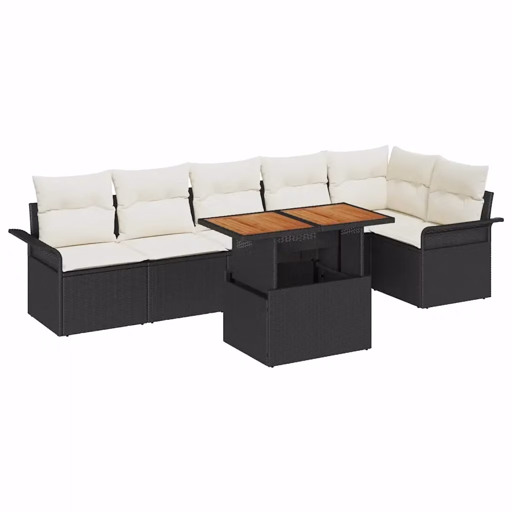 Set Divano da Giardino vidaXL 7 Pezzi in Polyrattan con Cuscini Nero e Beige – 2