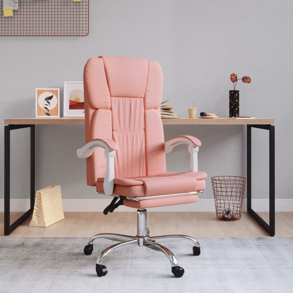 The Living Store Sedia da ufficio reclinabile in Pelle finta rosa