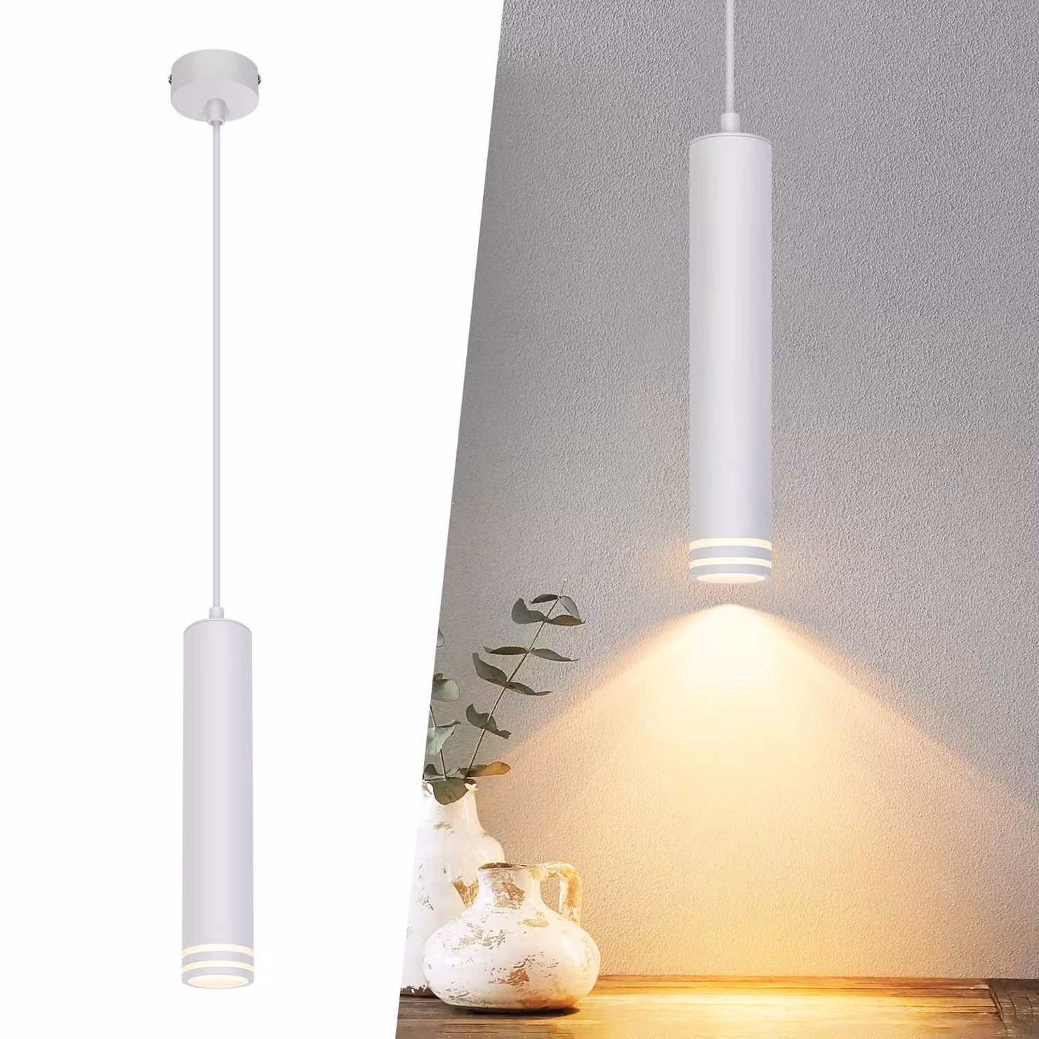 ZMH lampada a sospensione cilindro GU10 sospensione 1 fiamma moderna in alluminio lampada a sospensione regolabile in altezza per cucina camera da letto tavolo da pranzo soggiorno bianco/senza lampadina