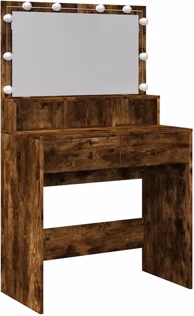 Toeletta Hollywood LED in Rovere Fumo, Tavolo da Trucco Moderno L: 80 cm, P: 41 cm, H: 134,5 cm – 1