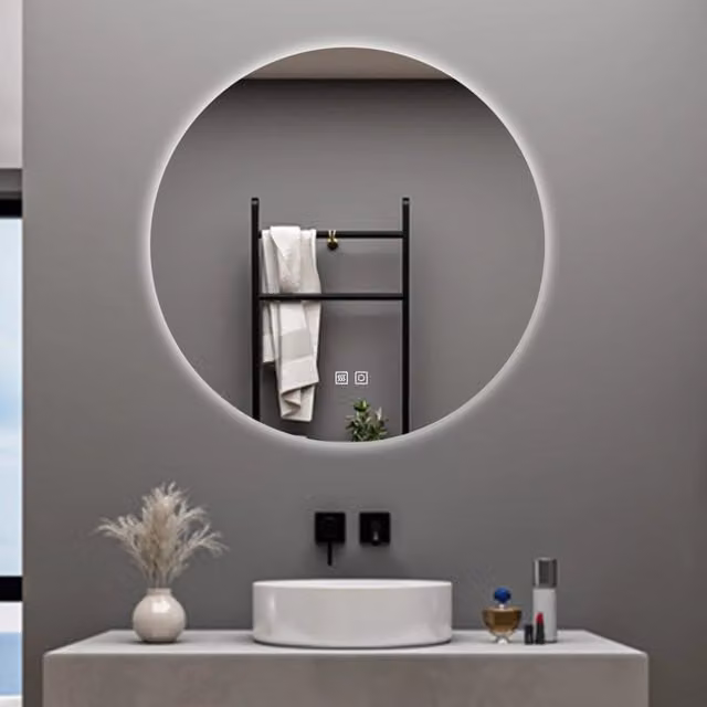 AICA Specchio da bagno 100 x 100 cm, 3 colori, antiappannamento, dimmerabile, interruttore touch, Funzione Memoria