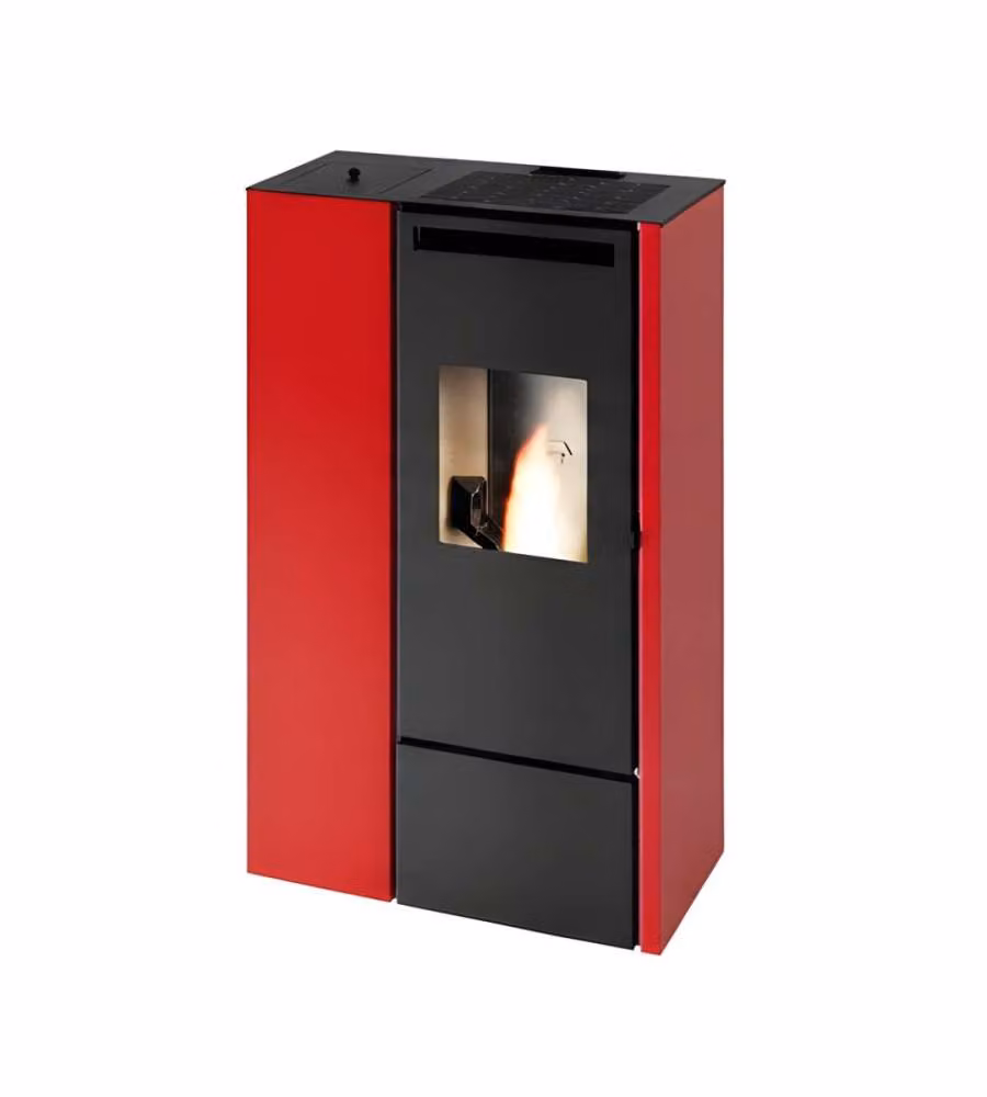 Punto Fuoco Stufa a Pellet Slim Pia Canalizzata - Rosso - 11 kW