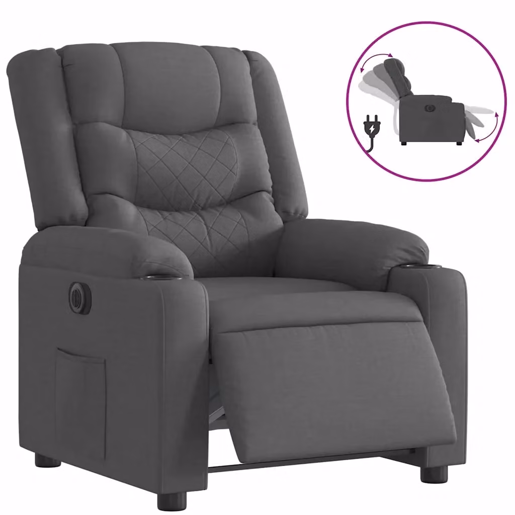 Poltrona Reclinabile Elettrica vidaXL in Tessuto Grigio con Braccioli e Funzione Auto-Return per il Relax in Soggiorno – 2