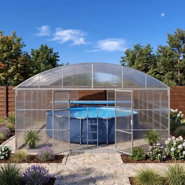 Copertura per piscina Garten Dream TRITON con policarbonato da 10 mm e struttura in acciaio, L: 12 m, P: 5,5 m
