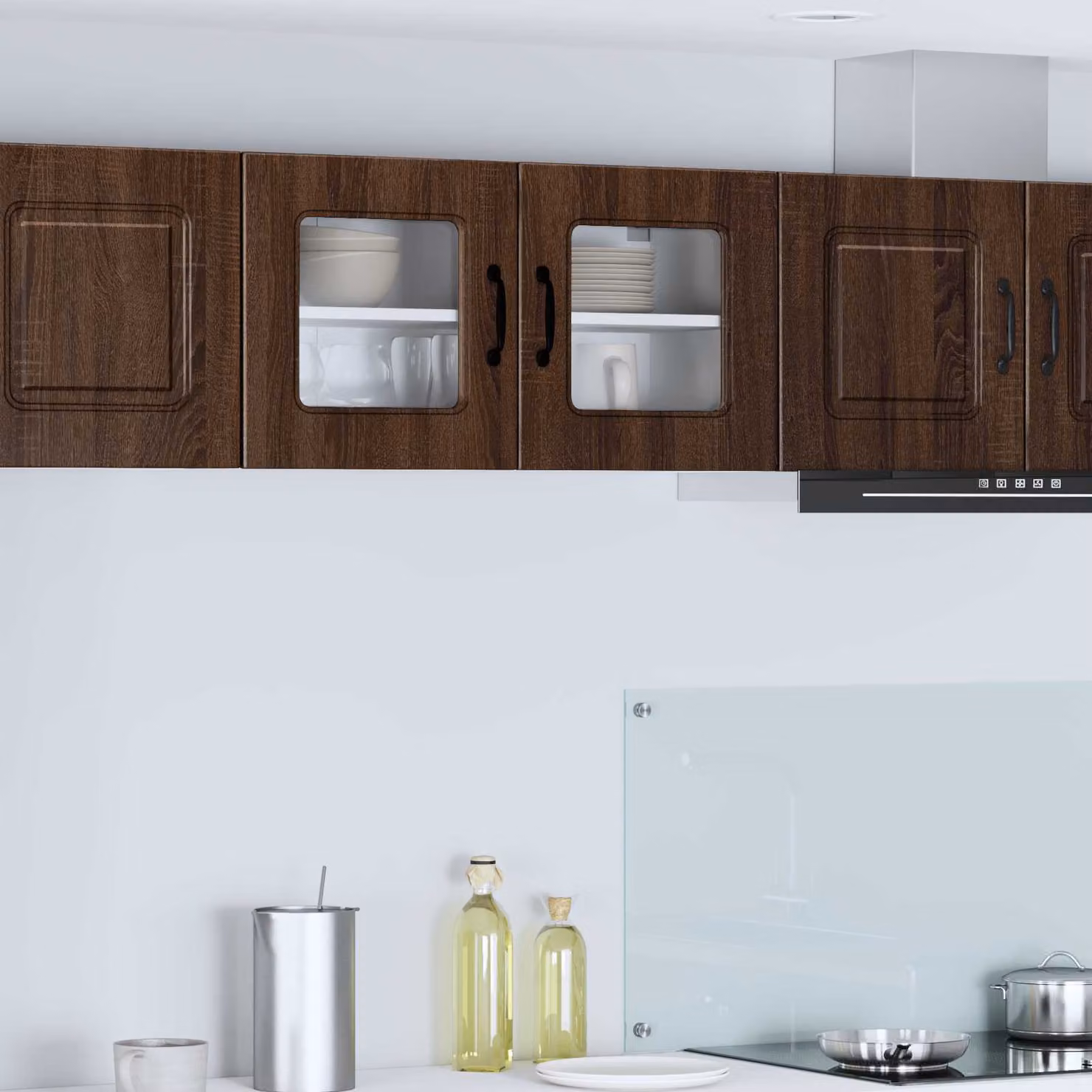 Pensile da cucina moderno vidaXL con ante in vetro, colore marrone rovere, L 80 x P 31 x H 40 cm