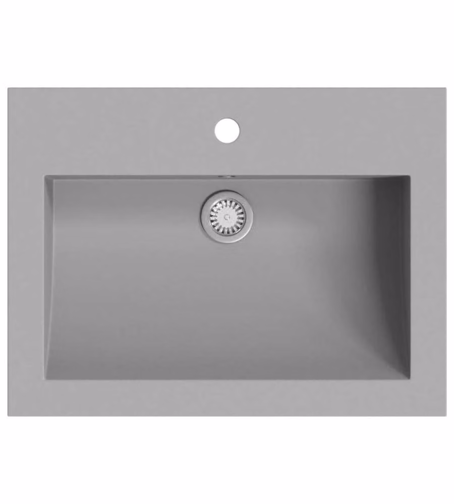 Lavandino in granito composito vidaXL grigio con troppo pieno, L: 60 cm, P: 45 cm, H: 12 cm – 2