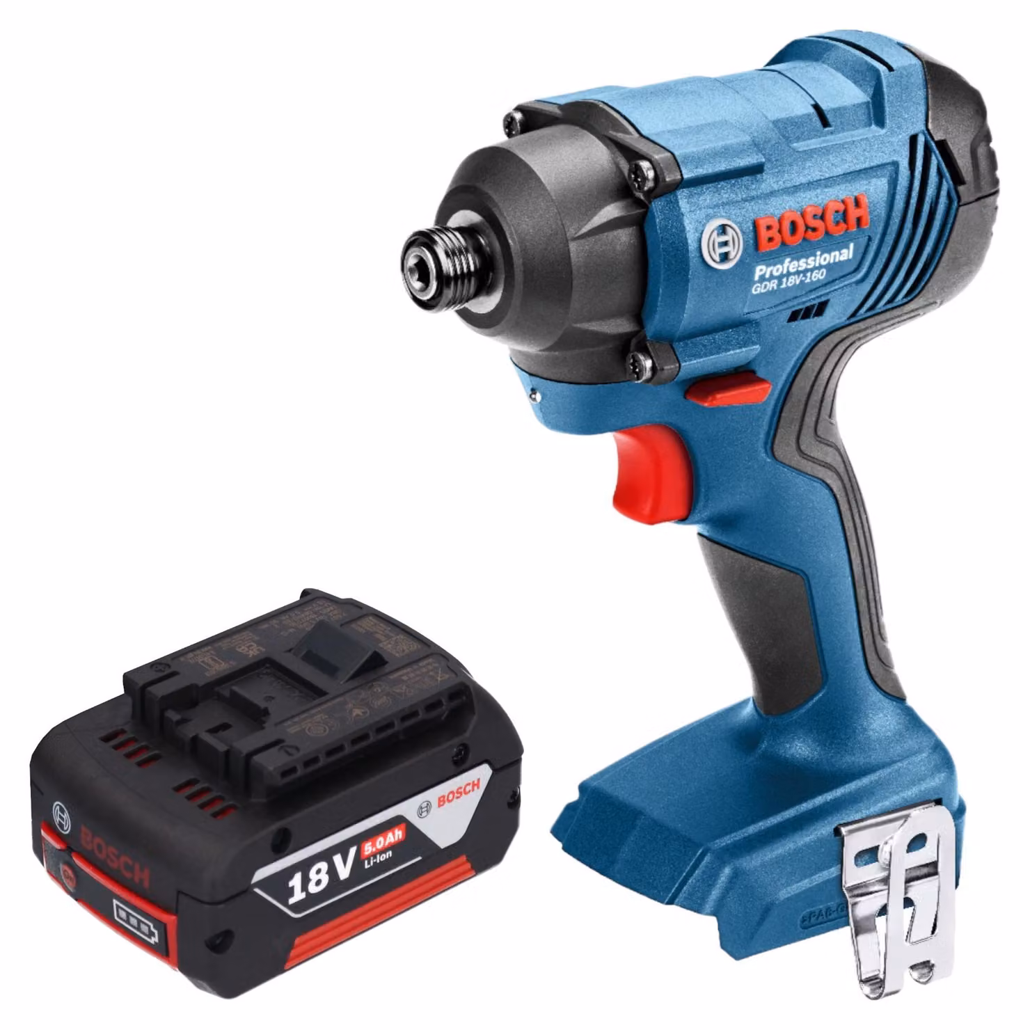 Bosch GDR 18V-160 Avvitatore a impulsi professionale a batteria 18 V 160 Nm 1/4" + 1x batteria ricaricabile 5,0 Ah - senza caricabatterie