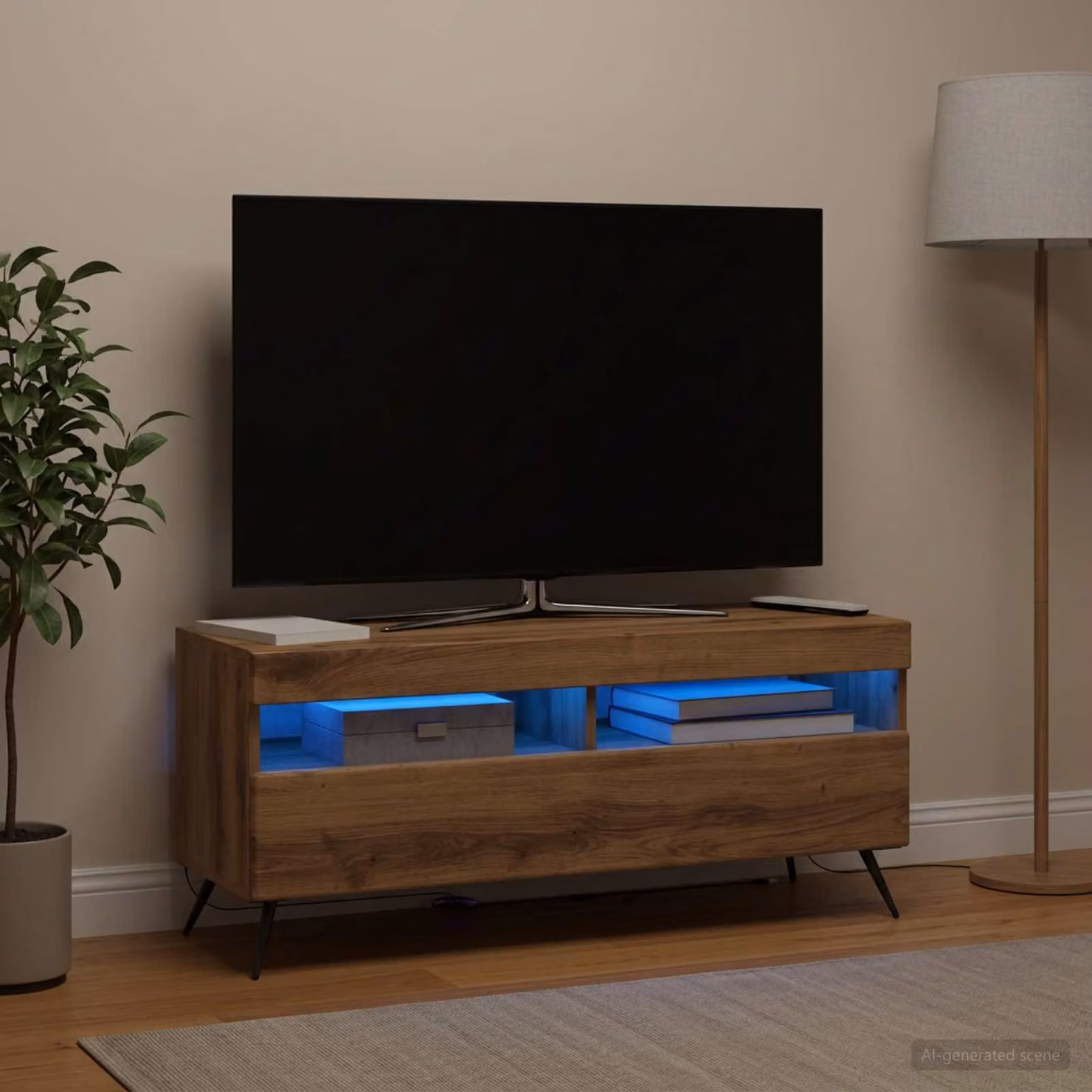Mobile TV vidaXL in legno ingegnerizzato rovere con illuminazione integrata, marrone