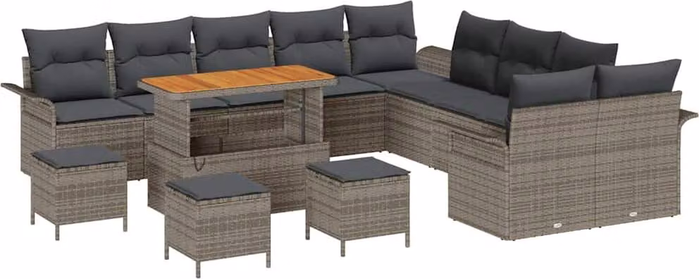 Set Divano da Giardino con cuscino 14 pcs Grigio polyrattan
