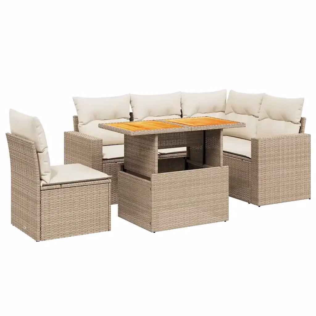 Set Divano da Giardino a L VIDAXL in Polyrattan Beige con Cuscini, 6 Posti – 2