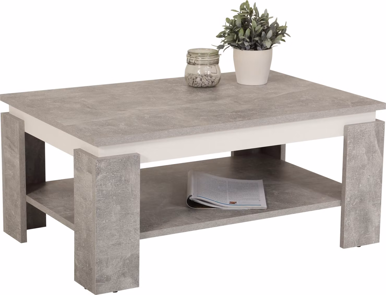 Tavolino da salotto Tim II - look cemento/decoro bianco - ampio ripiano - rivestimento in melamina - dimensioni 90 x 60 cm