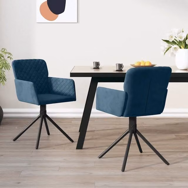 Set di 2 sedie da pranzo girevoli a 360 gradi vidaXL in velluto blu con struttura in metallo e MDF per soggiorno o cucina – 1