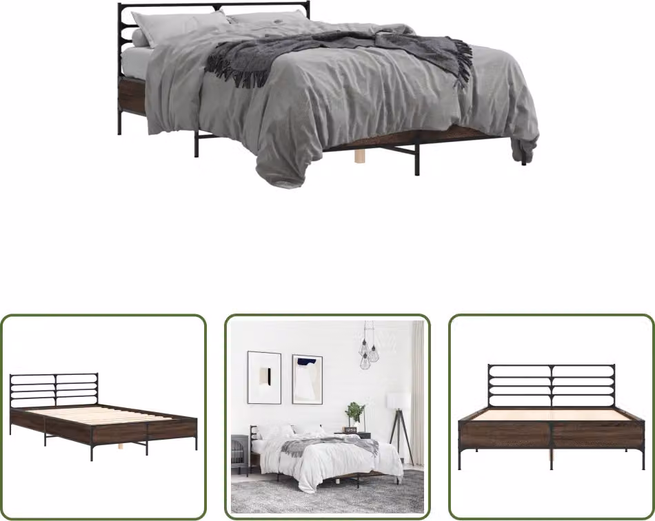 The Living Store Struttura letto in rovere marrone 120x190 cm Materiale legno Metallo