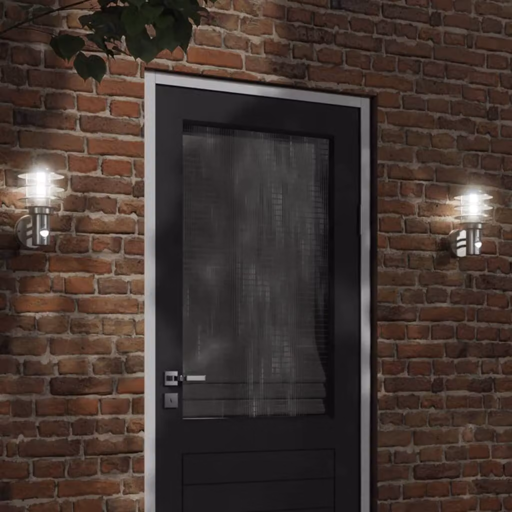 Set di 2 applique da esterno vidaXL in acciaio inox argento con sensore di movimento e protezione IP44