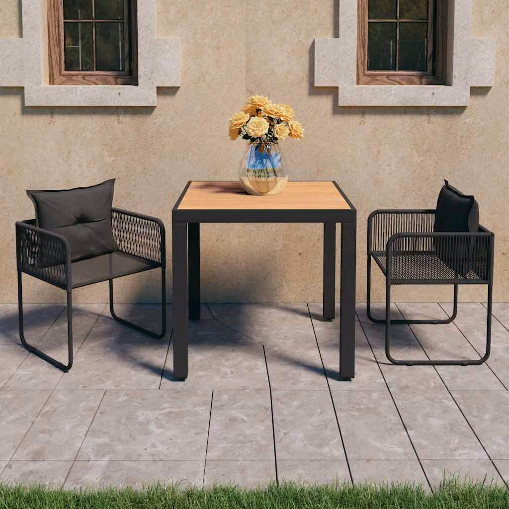 Set da pranzo da giardino vidaXL in 3 pezzi in rattan e metallo nero, marrone e grigio – 1