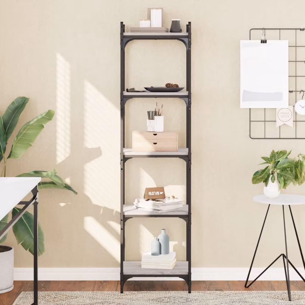 Libreria industrial vidaXL con 5 ripiani in stile moderno, colore grigio, realizzata in legno e metallo, L 40 cm x P 30 cm x H 154 cm