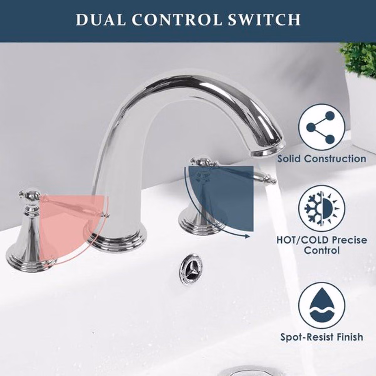 Miscelatore per bagno: 3 fori, elevata resistenza alla pressione, doppio manopola, sistema anti-goccia, altezza del beccuccio: 11,5 cm