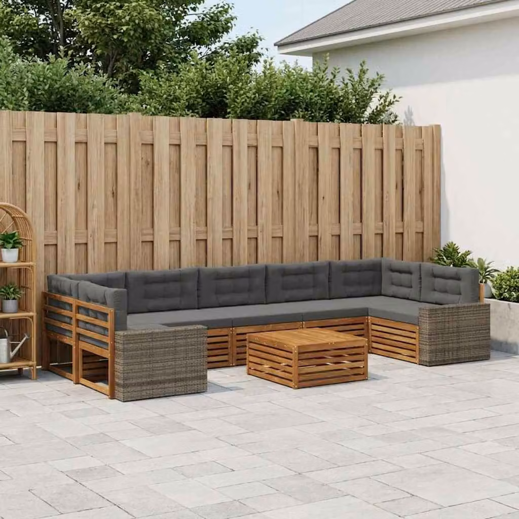 vidaXL Set di divani da esterno 8 pz in legno di acacia con cuscini, colore beige, antracite e marrone
