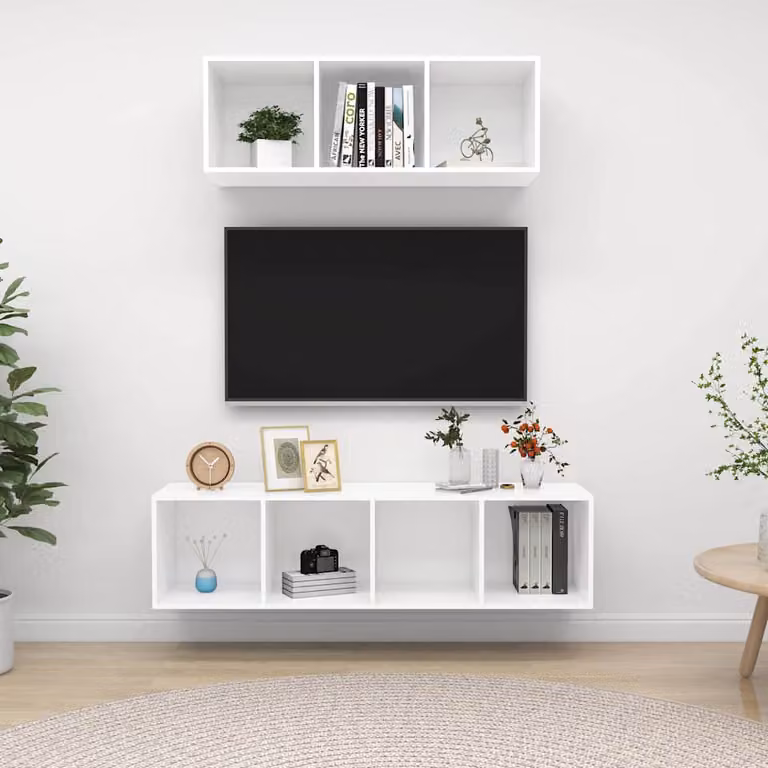 Set di 2 mobili porta TV vidaXL bianchi in legno e MDF per soggiorno in stile minimalista con montaggio a parete