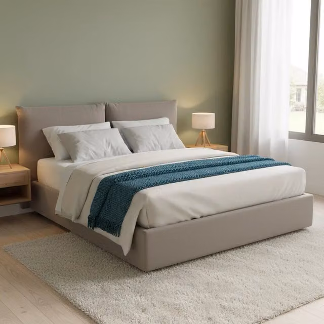 Letto Matrimoniale Aghineo Talamo Italia con Contenitore a Alzata, Rivestimento in Tessuto Sfoderabile, L/P/H: 160 x 200 x 225 cm, Grigio e Beige – 1