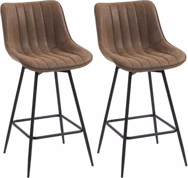 Set 2 sgabelli da bar in PU marrone seduta imbottita 68H cm girevoli a 360° con schienale e poggiapiedi per cucina e bancone