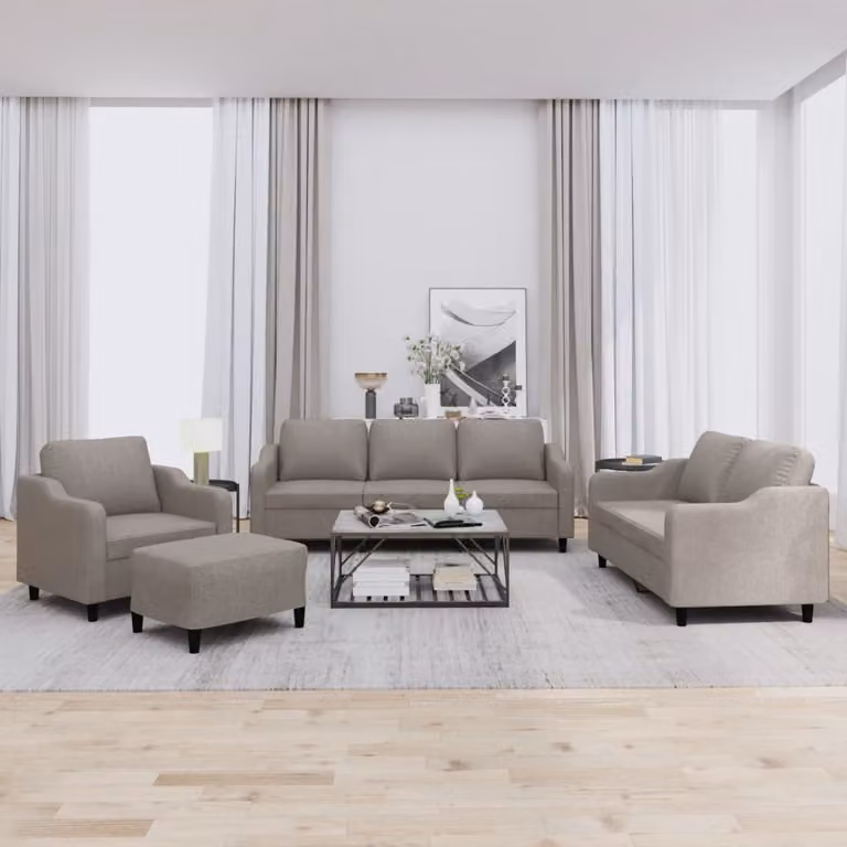 Set di Divani vidaXL 4 Pezzi Moderno in Tessuto Beige e Grigio con Cuscini e Ottoman