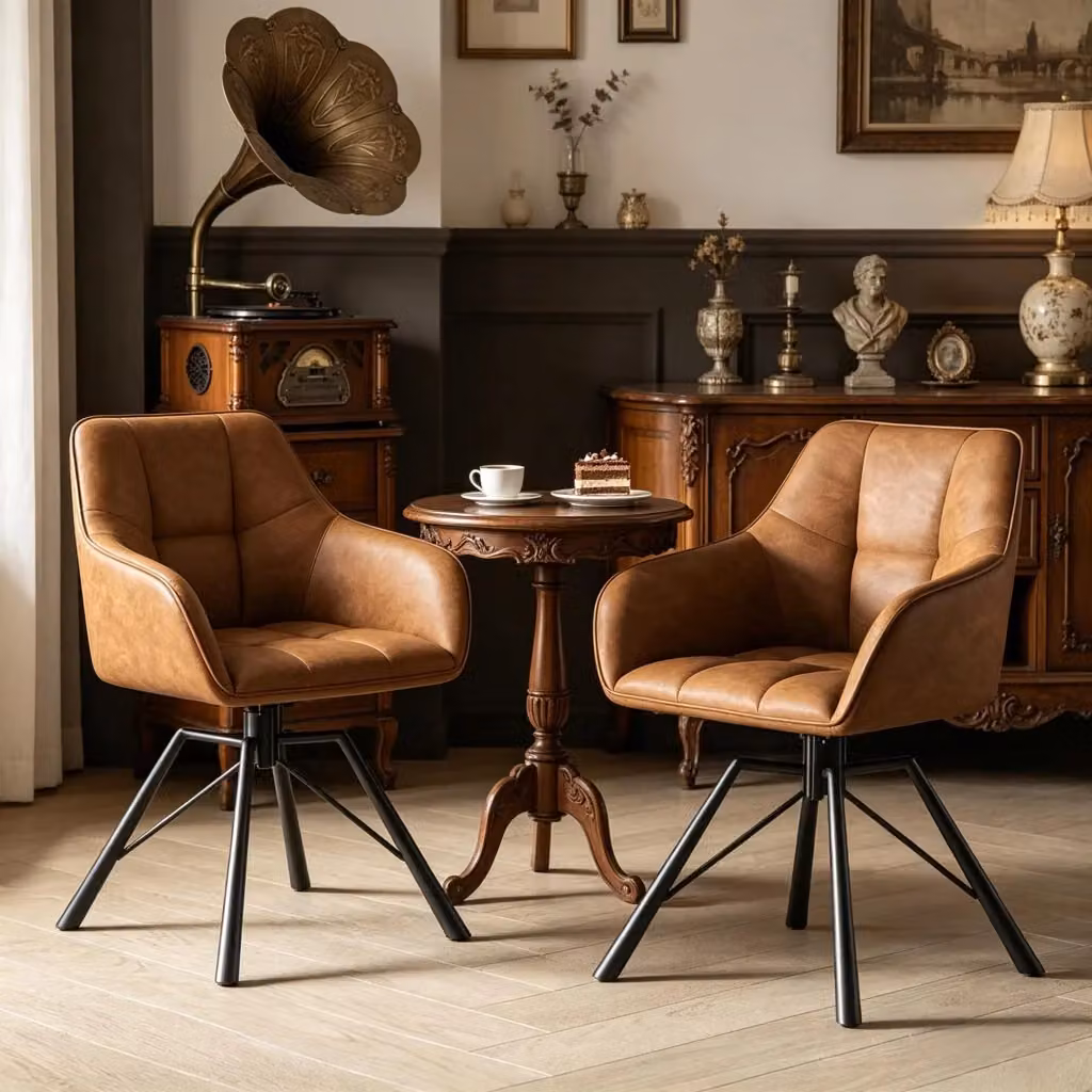 Set da 2 sedie girevoli REDOM con braccioli in pelle sintetica marrone chiaro, L/P/H: 58,5 x 54,5 x 82,5 cm – 2
