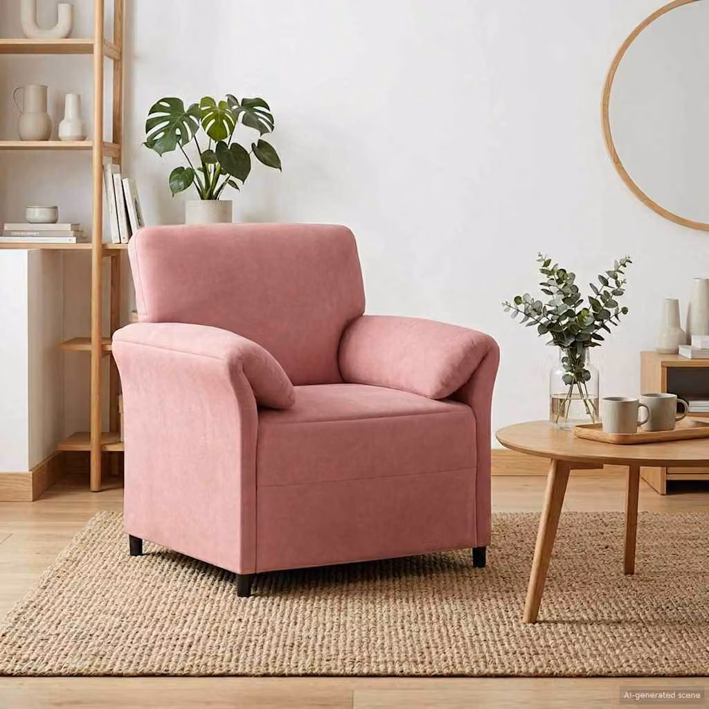 Divano singolo vidaXL in velluto rosa con struttura in metallo, L 88 cm x P 83 cm x H 95 cm