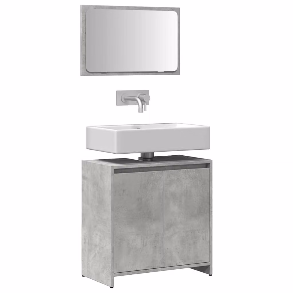 Set Mobili da Bagno Moderno vidaXL in Legno e Vetro Grigio Opaco composto da Base Lavabo e Armadietto Specchio a Parete