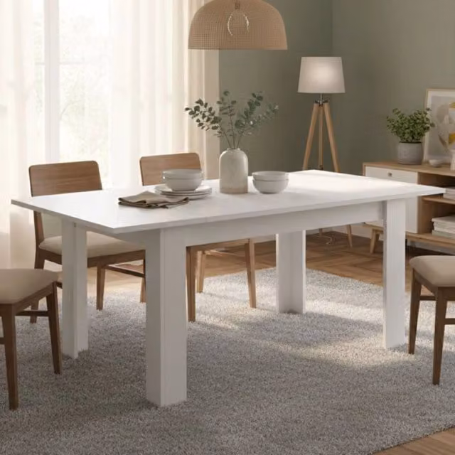 Tavolo da pranzo allungabile Takumi DMORA Bianco lucido L: 137 cm, P: 90 cm, H: 79 cm