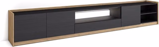 Mobile TV Soggiorno, 310x50x37 cm, Per TV fino a 80", LED, Nero e rovere