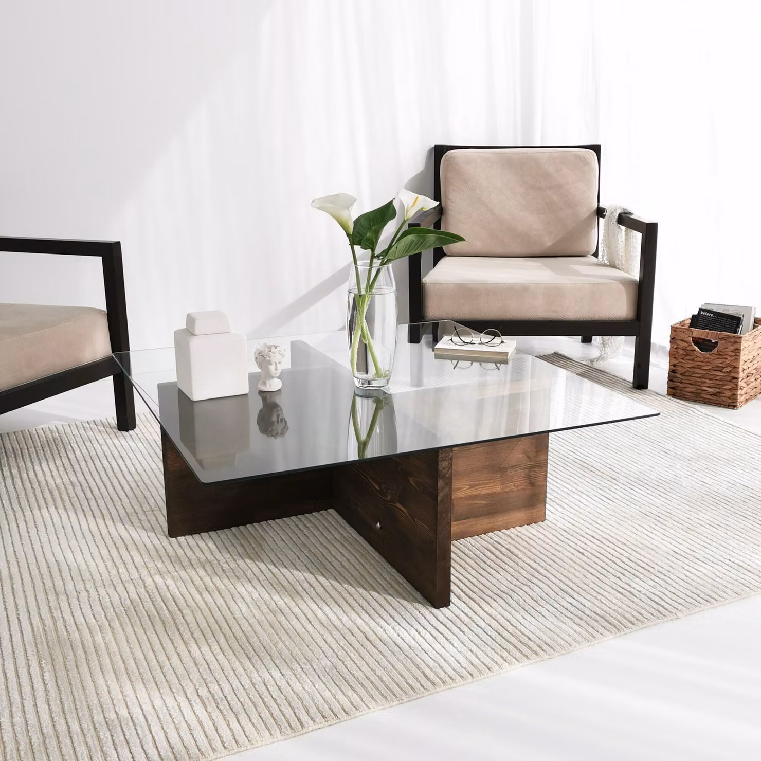 Skye Decor, Glory - Walnut, tavolino, noce, vetro temperato al 100 %, 90 x 90 x 35 cm