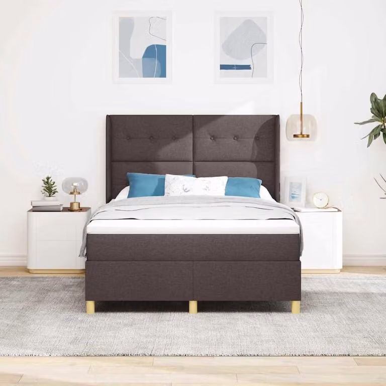 Maison Exclusive - Letto boxspring con testiera, marrone scuro, 140 x 200 cm, rivestimento in tessuto