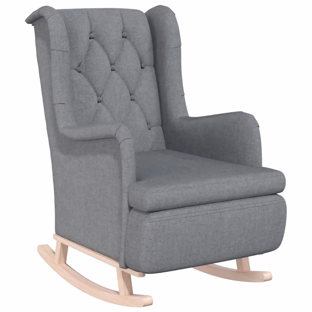 vidaXL Poltrona a Dondolo in Legno di Hevea e Tessuto Grigio Chiaro – 2