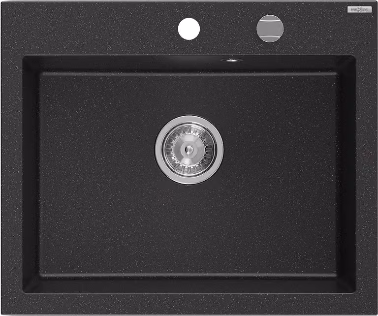 Mexen Elix lavello da cucina in granito 1-vasca 600 x 500 mm, nero/argento metallizzato, sifone cromato - 6525601005-73