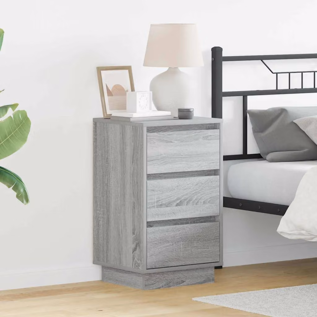 Armadio da Notte Moderno vidaXL Grigio con Illuminazione Integrata in Legno MDF L: 39 cm, P: 34,5 cm, H: 65 cm