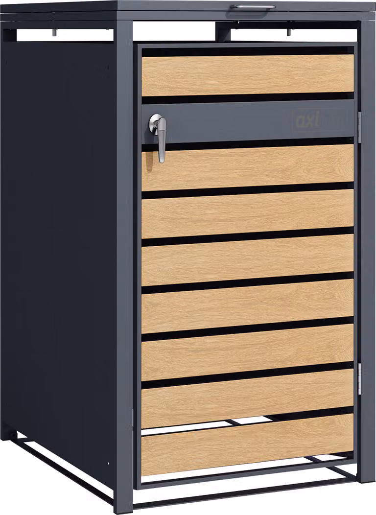 AXI Lucas Copribidone Spazzatura in metallo Grigio/Aspetto Legno - Copri Bidone Spazzatura 1 contenitore - Max. 240L - Copribidone Spazzatura Esterno con eccellente ventilazione