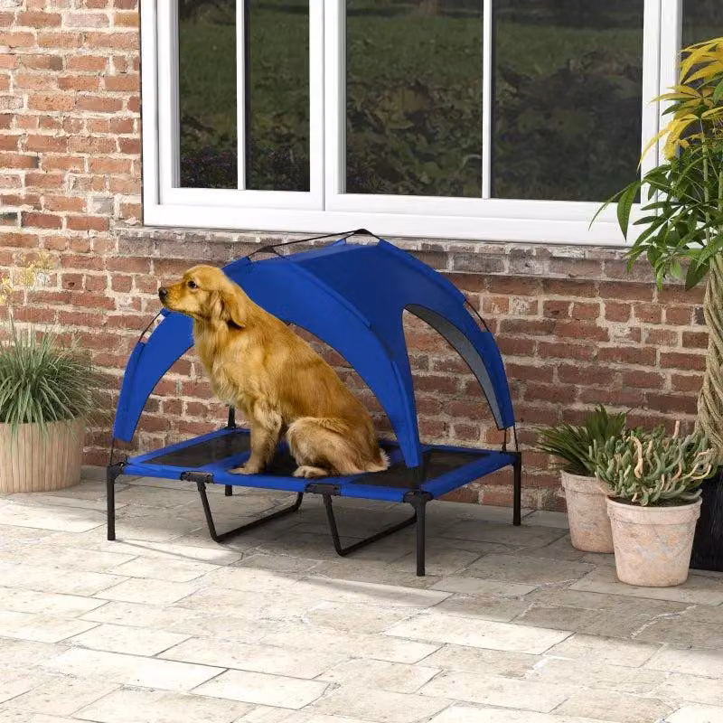 Letto rialzato per cani con tenda e borsa da trasporto | Colore: blu scuro | Dimensioni: 76x106x20 cm