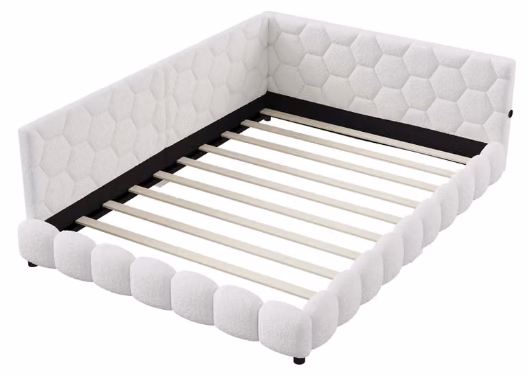 Divano - Divano letto 140x200 cm - Letto matrimoniale con sponde di sicurezza - Struttura in legno - Rivestimento in velluto - Design scandinavo minimalista - Bianco