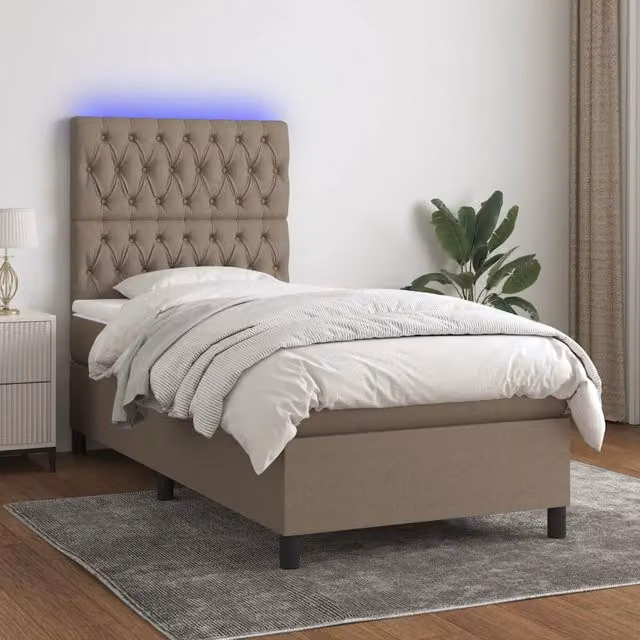 Letto a molle con materasso ibrido vidaXL in tessuto beige con illuminazione LED sottostante e porta USB L/P: 100 x 200 cm