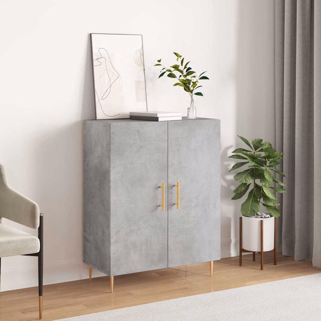 Credenza vidaXL in legno multistrato e metallo, Grigio Cemento, L: 69,5 cm, P: 34 cm, H: 90 cm