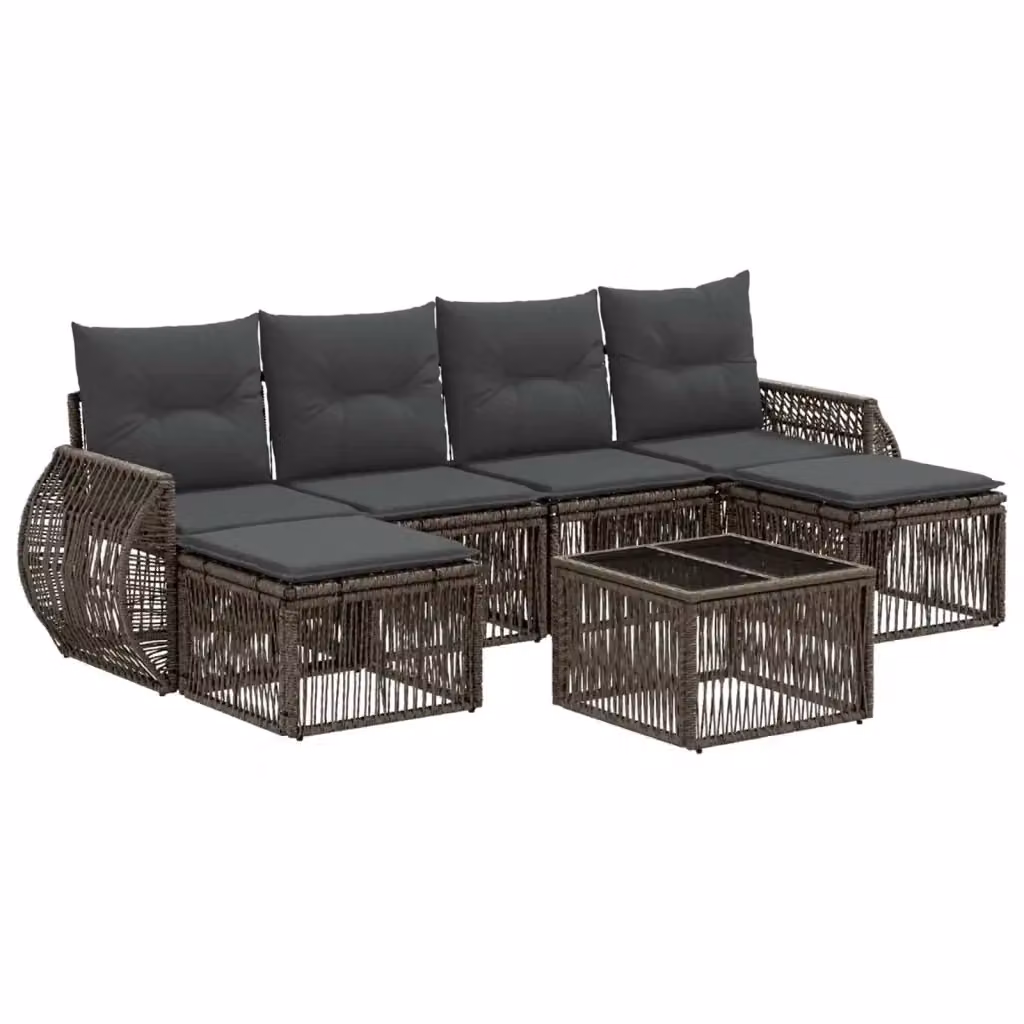 Set Divano da Giardino 7 Pezzi vidaXL in Polyrattan Grigio e Antracite con Cuscini e Tavolino – 2