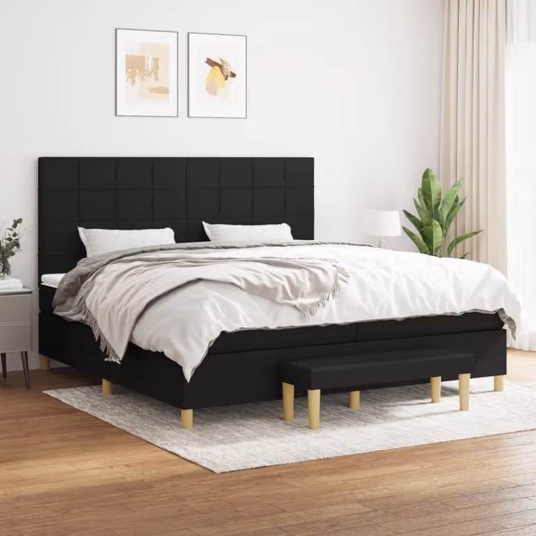 vidaXL Giroletto a Molle Ibrido con Materasso in Tessuto Nero L/P: 200 x 200 cm