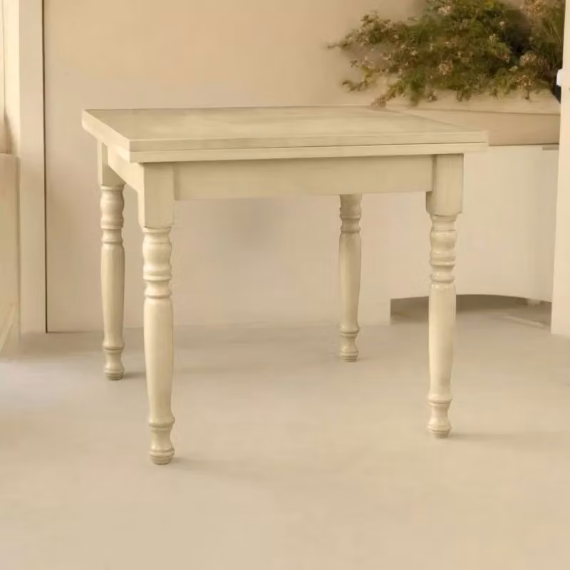 Tavolo allungabile a libro in legno di pino stile shabby chic bianco e beige Mobili 2G L: 80 cm, P: 80 cm, H: 78 cm – 2