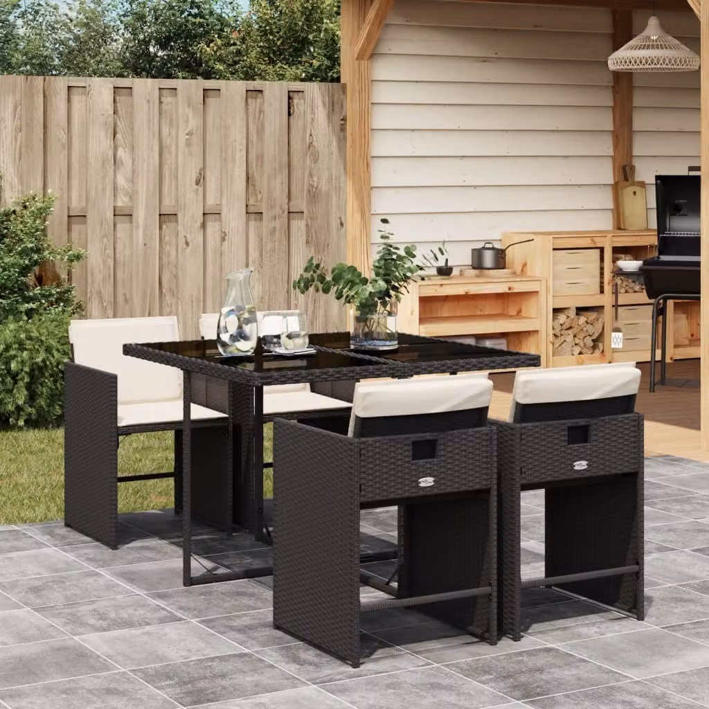 Maison Exclusive - Set da Pranzo da Giardino 5 pz Nero con Cuscini in Polyrattan
