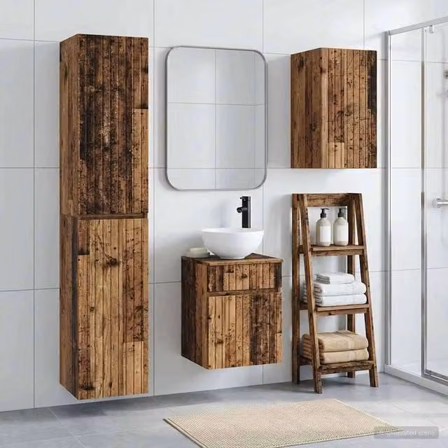 Set di mobili per il bagno 3 pz Legno antico 33 x 34,5 x 160 cm 3406091