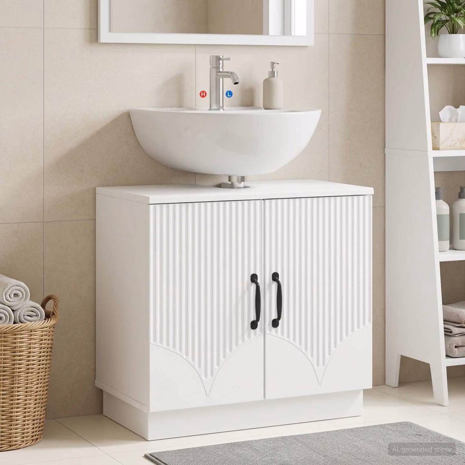 Armadio per lavabo da bagno vidaXL HOORN bianco moderno con ante a battente L/P/H: 59,5 x 31,5 x 56 cm