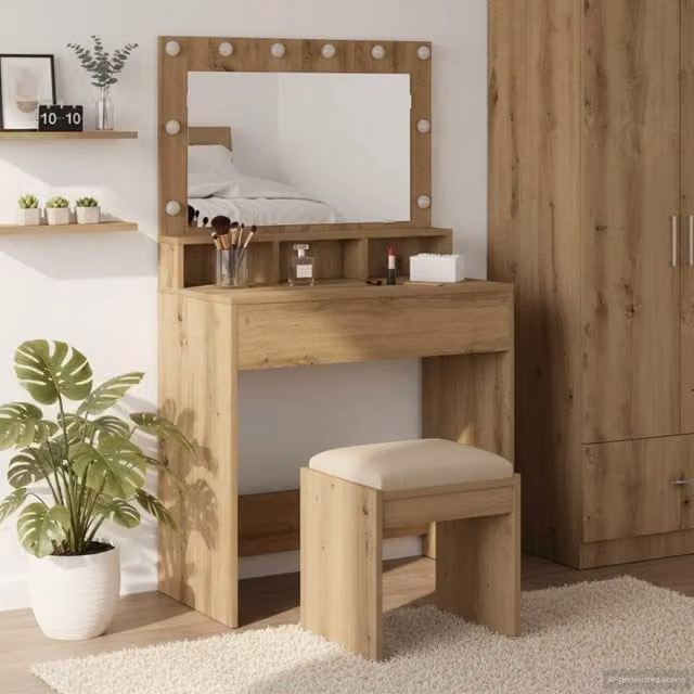Tavolo da trucco moderno vidaXL in legno color rovere, L: 75,5 cm, P: 41 cm, H: 135 cm